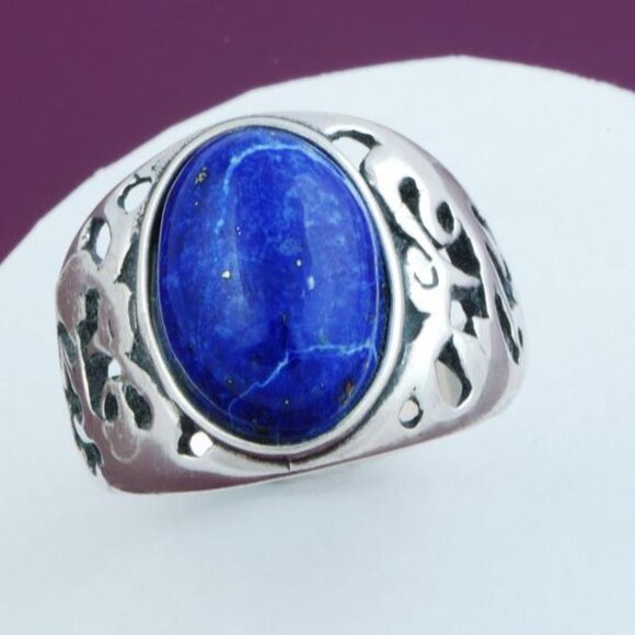 Blue Lapis Gemstone 925 Sterling Silver Ring Size 8 - Picture 4 of 5